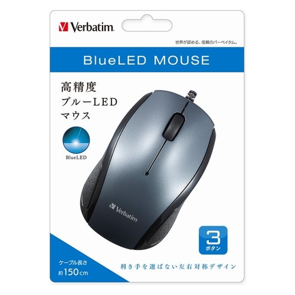 有線マウス 3ボタン USB-A接続 Blue LED搭載 MUSYBLZV1 1個 バーベイタム