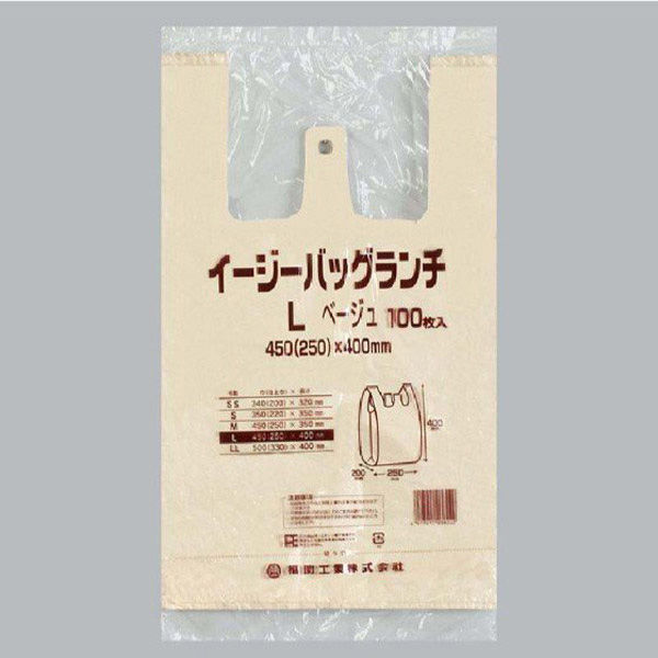 福助工業 イージーバッグランチ L ベージュ 100枚入り 0472891 1ケース(100枚×20)（直送品）