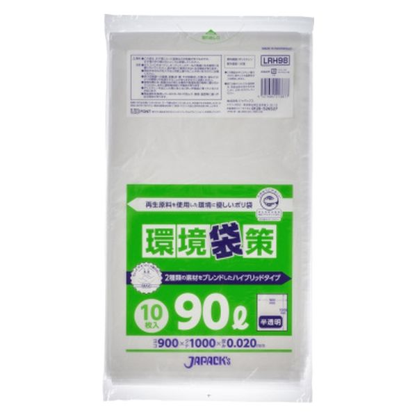 【新品】（まとめ）ジャパックス 環境袋策再生ポリ袋90L半透明10P（×10セット）