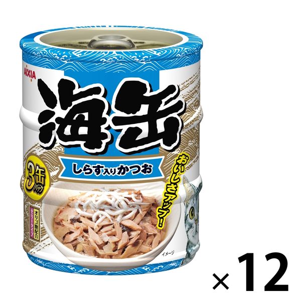 海缶ミニ3P 猫 しらす入りかつお（60g×3缶）12個 アイシア キャットフード ウェット 缶詰