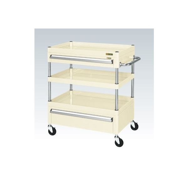 サカエ CSパールワゴン(中量タイプ/均等耐荷重120kg/ゴム車/H880mm/3段/移動式/引出し付) CSPー6083ACI 1台（直送品）