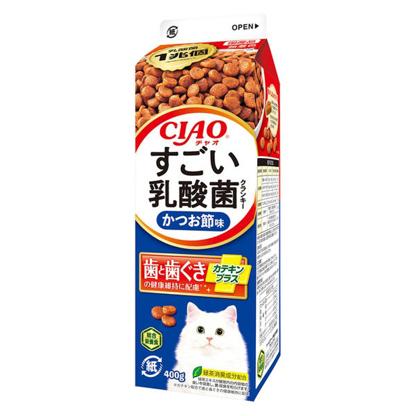 いなば CIAO（チャオ）すごい乳酸菌 クランキー 牛乳パック かつお節味 国産 総合栄養食 400g 1個 キャットフード 猫