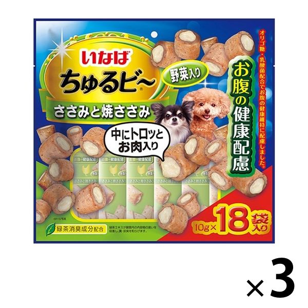 いなば ちゅるビー 犬 ささみと焼ささみ 野菜入りお腹の健康配慮（10g×18袋入）3袋 ドッグフード おやつ - アスクル