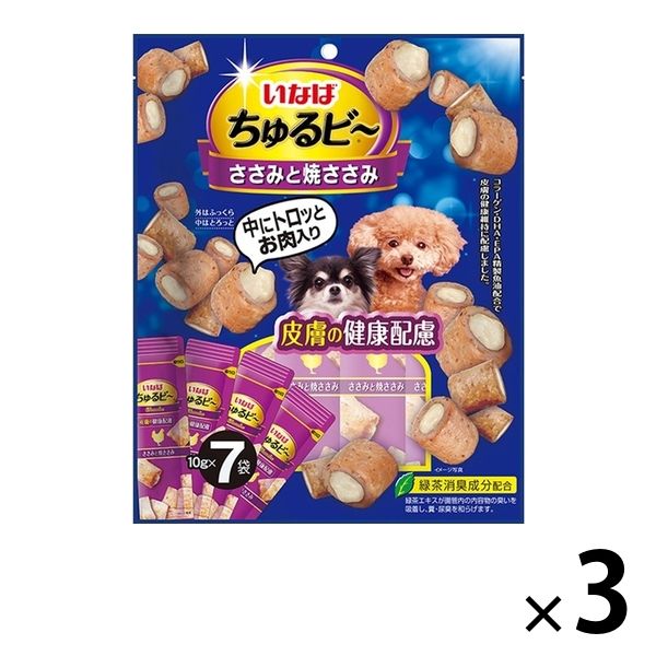 いなば ちゅるビー 犬 ささみと焼ささみ 皮膚の健康配慮（10g×7袋入）3袋 ドッグフード おやつ - アスクル