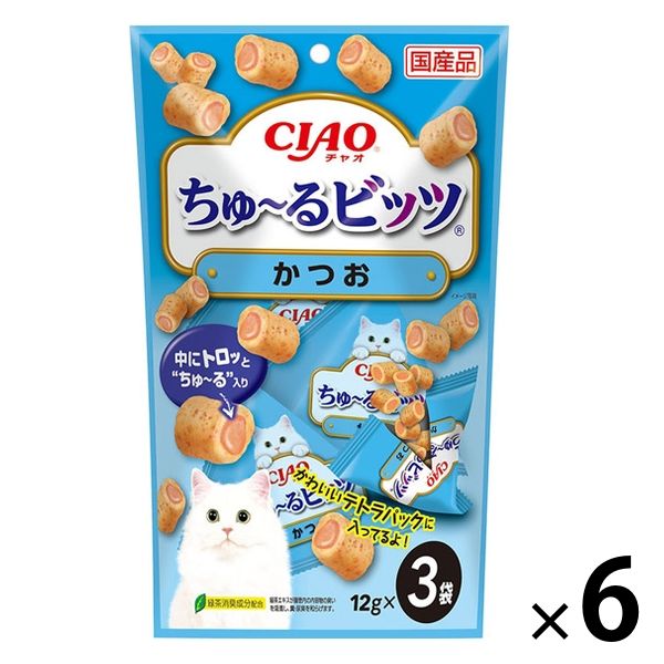 いなば CIAO チャオ ちゅーるビッツ 猫 かつお 国産（12g×3袋）6袋 ちゅ～る キャットフード おやつ