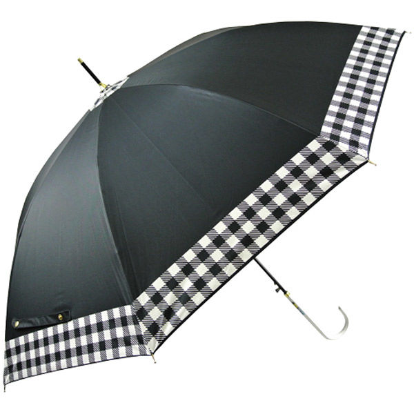 アテイン 58ｃｍ 晴雨兼用 ジャンプ傘 すそチェック 黒 ブラック 6614BK 1本（直送品）