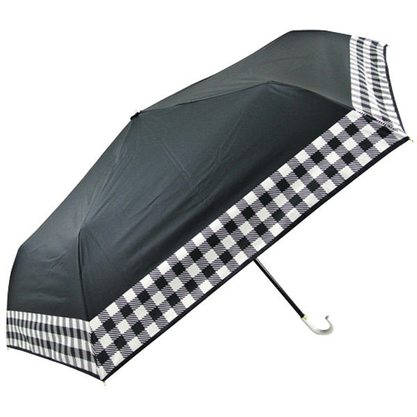 アテイン 55ｃｍ 晴雨兼用 折りたたみ傘 すそチェック 黒 ブラック 6616BK 1本（直送品）