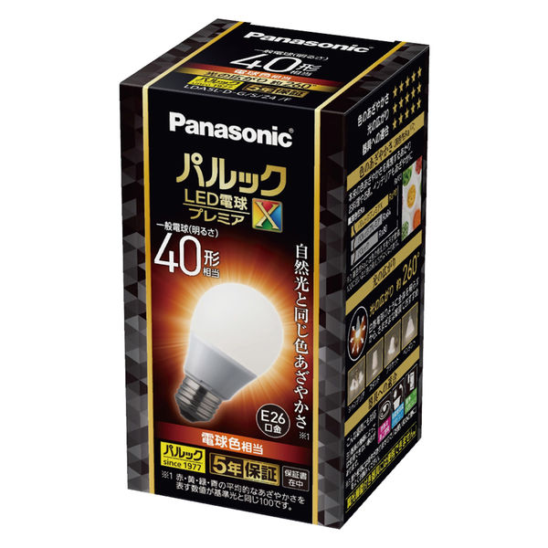 LED電球 E26 パナソニック パルック プレミアX 40W形 電球色 全配光 Ra90 LDA5LDGSZ4F 1個 - アスクル