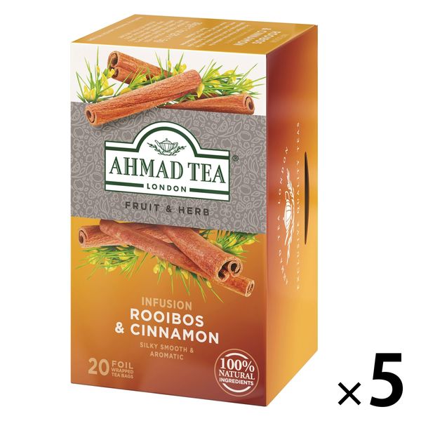 【ノンカフェイン】 【ハーブティー】AHMAD TEA (アーマッドティー）ルイボス&シナモンティーバッグ5箱（20バッグ入×5）