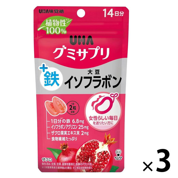 UHAグミサプリ鉄+大豆イソフラボン14日分 3袋 UHA味覚糖