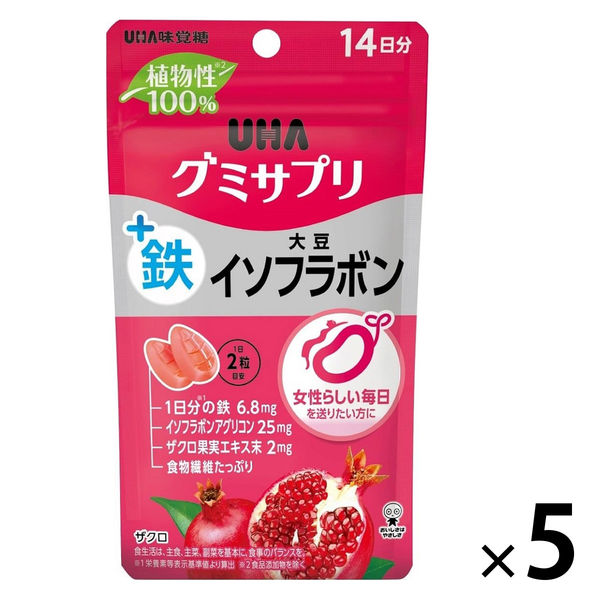 UHAグミサプリ鉄+大豆イソフラボン14日分 5袋 UHA味覚糖