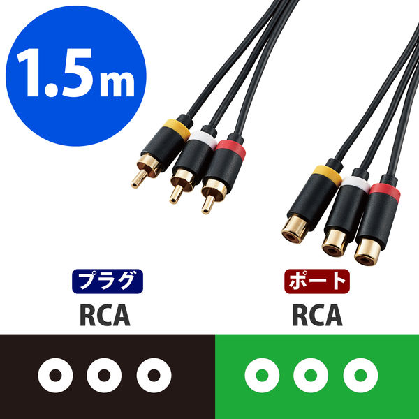 RCA ケーブル RCA端子 ビデオケーブル 1m 3色ケーブル - 映像用ケーブル