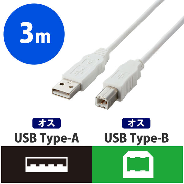 エレコム ＲｏＨＳ対応ＵＳＢケーブル／３．０ｍ／ホワイト USB2-ECO30WH 1本