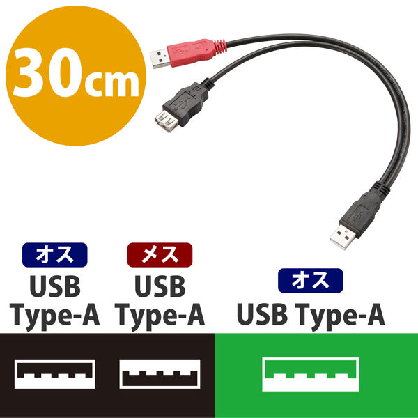 エレコム Y字Wパワーケーブル/簡易パッケージ Aオスx2 - メスx1