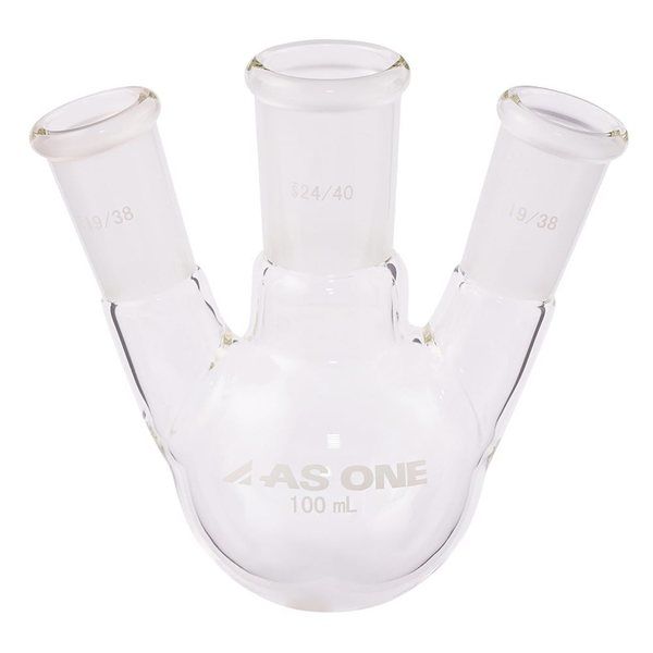アズワン 三つ口フラスコ 100 側管摺合 19/38 FG3-012440-2 1個 3-6523-01（直送品）