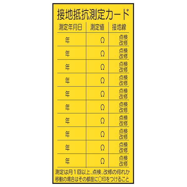 トーアン WK6 接地抵抗測定カード 200×90×0.5 23-487 1セット(20枚)（直送品）