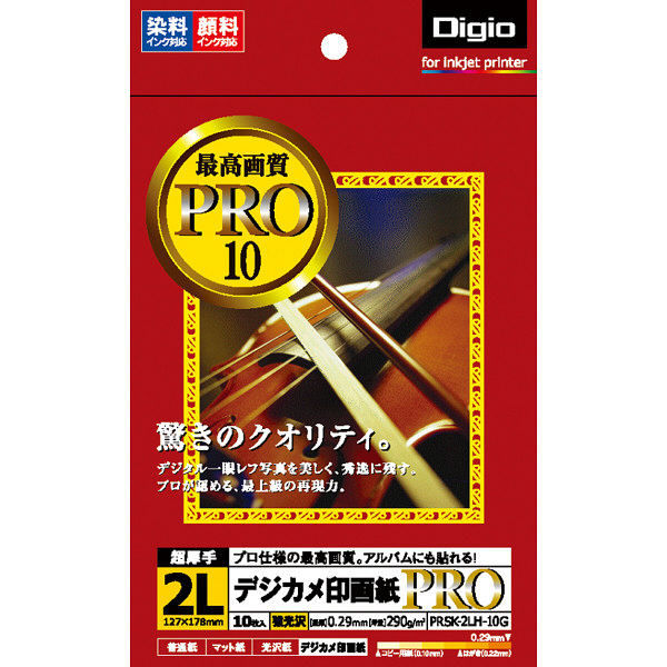 ナカバヤシ デジカメ印画紙PRO インクジェット 強光沢 2L 10枚 PRSK-2LH-10G 20個（直送品）