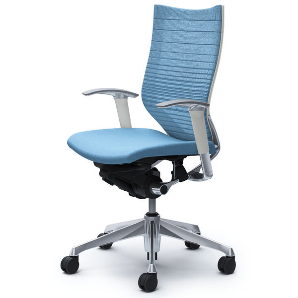 オカムラ　バロン　ハイバック　可動肘　ポリッシュ脚　ミディアムブルー オカムラ バロン ハイバック 可動肘 ポリッシュ脚 ミディアムブルー