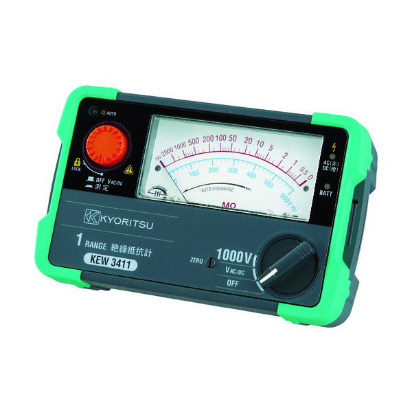 共立電気計器 KYORITSU 3411 1レンジアナログ絶縁抵抗計 KEW3411 1台(1個) 786-6321（直送品）