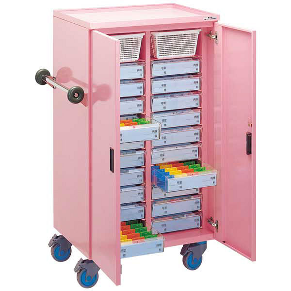 松吉医科器械 エコノミー与薬カート(20床用) ピンク 6141-01 1台 23-6680-00-01（直送品）