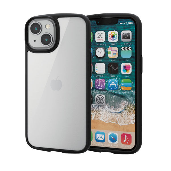 iPhone14/13 ケース カバー ハイブリッド 背面ガラスクリア 硬度9H ブラック エレコム 1個（直送品）