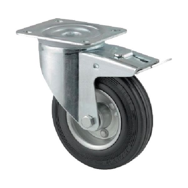 テンテキャスター プレート式キャスター"ALPHA(ゴム車) φ200 自在式(トータルロック付) 3477DVR200P63 1個（直送品）