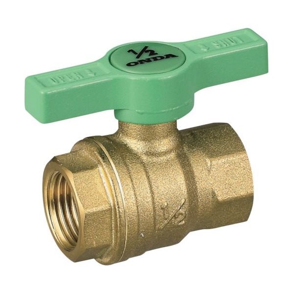 オンダ製作所 黄銅ボールバルブ FF2型(フルボアコンパクト) Rc1 1/2×Rc1 1/2 グリーンTハンドル FF2-T40 1個（直送品）