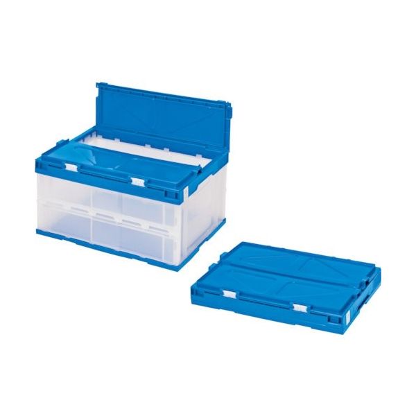 積水テクノ成型 積水 折りたたみコンテナ エコタイプ フタ一体型 透明×ダークブルー透明青