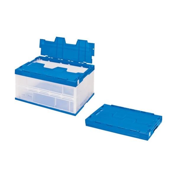 積水テクノ成型 積水 折りたたみコンテナ エコタイプ フタ一体型 透明×ダークブルー 75リットル 透明青 STSF7DB TMB 1個（直送品）