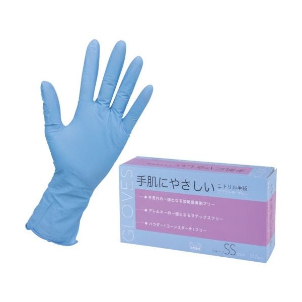 旭創業 Asahi ニトリル手袋 エクストラフリーSS ブルー(100枚入) 11431 1箱(100枚) 363-7204（直送品）