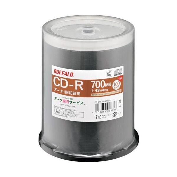 光学メディア CDーR PCデータ用 700MB 法人チャネル向け 100枚+5枚 RO-CR07D-105PWZ 1パック(105枚)（直送品）