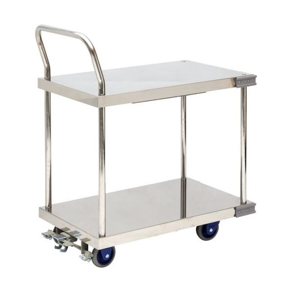 金沢車輌 金沢 小型静音ステンレス2段台車 フットブレーキ付 SUS-104GS+FB 1台 346-3707（直送品）