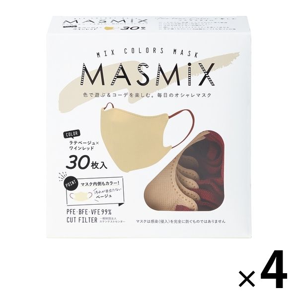 Kirei Mask MASMiXマスク（ラテベージュ×ワインレッド）1セット（30枚