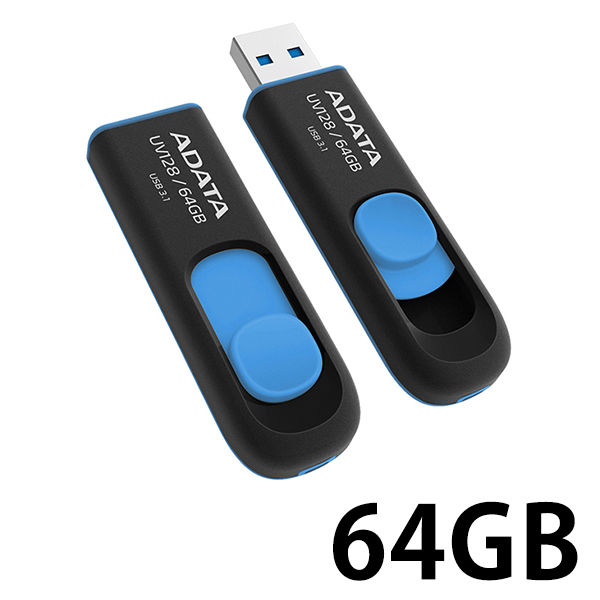 USBメモリー 64GB スライド式 ADATA USB3.0対応 AUV128-64G-RBE 