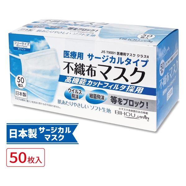 医療用サージカルマスク  50枚入 不織布マスク　医療用クラス2　2W50-AS　1箱（50枚入） エスパック（直送品）