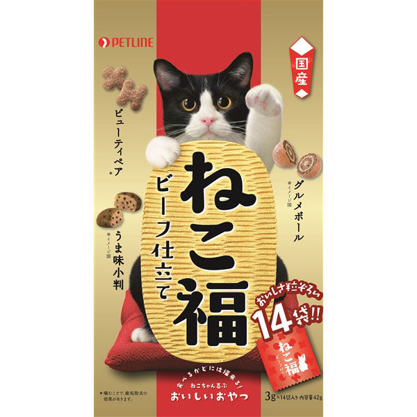 (未使用･未開封品)　ねこ福 猫用おやつ ビーフ仕立て 39大入袋 国産 117g (3g ×39袋入) qdkdu57 Amazon | ペットライン ねこ福 猫用おやつ ビーフ仕立て 42g袋
