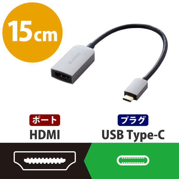 USB Type-C 変換ケーブル ( タイプC to HDMI ) シルバー ECAD-CHDMIQGM2 エレコム 1個 - アスクル