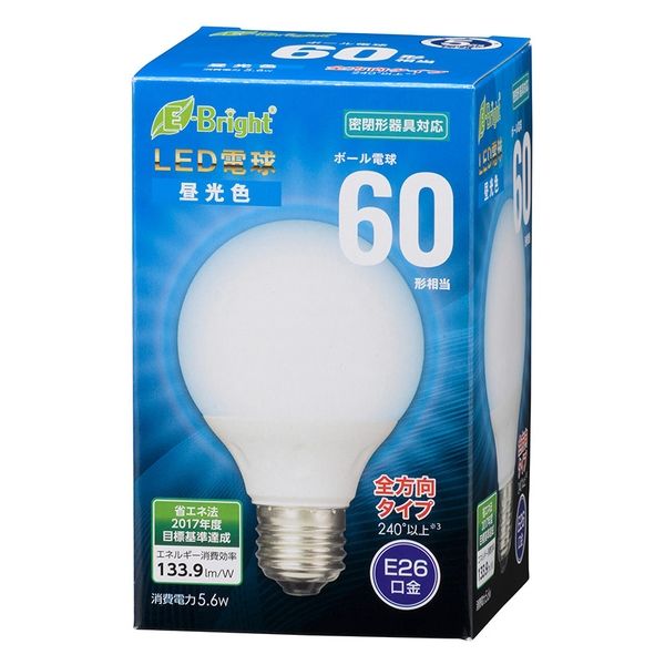 オーム電機 LED電球 G E26 6W 昼光色 06-3598 1個