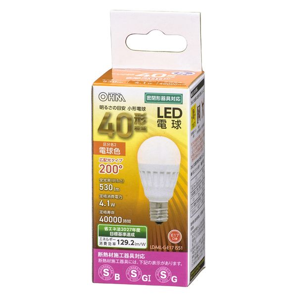 オーム電機 LED PS E17 4.1W L 06-4474 1個 - アスクル