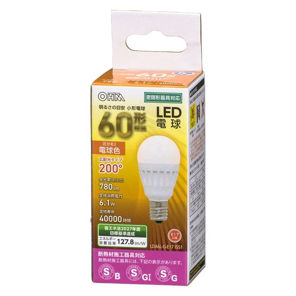 株式会社オーム電機 ＬＥＤ　ＰＳ　Ｅ１７　６．１Ｗ　Ｌ 06-4477 1個（直送品）