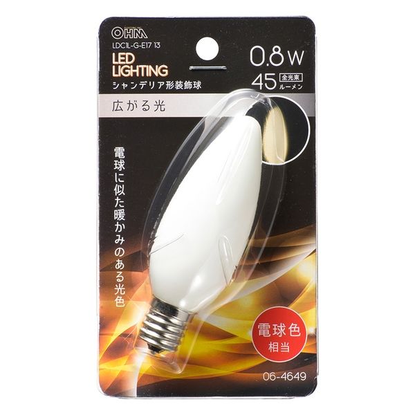 オーム電機 LED C32E17 0.8W L 06-4649 1個