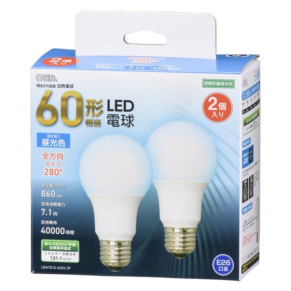 オーム電機 LED A E26 7.1W D2P 06-4709 1個