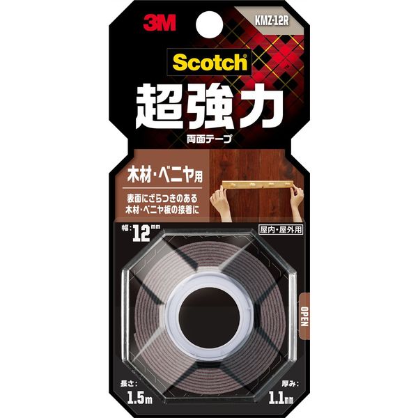 スリーエム ジャパン 超強力両面テープ 木・ベニヤ用 幅12mmX長さ1.5m KMZ-12R 1セット(10巻)（直送品）