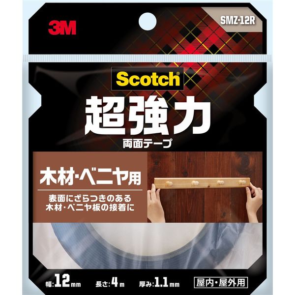 スリーエム ジャパン 超強力両面テープ 木・ベニヤ用 幅12mmX長さ4m SMZ-12R 1セット(5巻)（直送品）