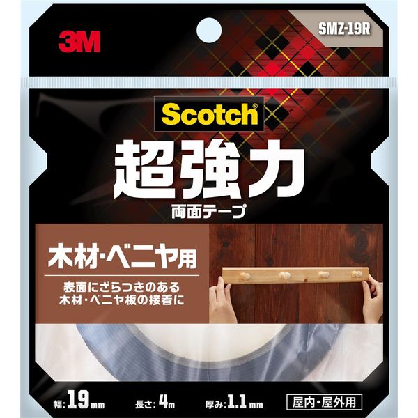 スリーエム ジャパン 超強力両面テープ 木・ベニヤ用 幅19mmX長さ4m SMZ-19R 1セット(3巻)（直送品）