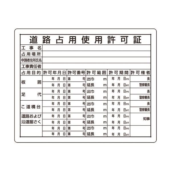 ユニット 法令許可票 道路占用使用許可証 302-09A 1枚 167-7685（直送品）