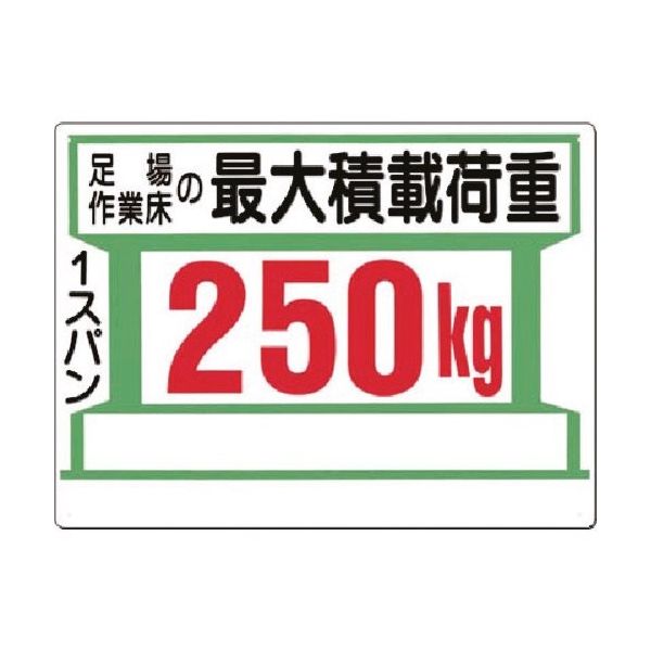 つくし工房 つくし 安全標識[足場作業床の最大積載荷重250kg 34-E 1枚 183-5264（直送品）