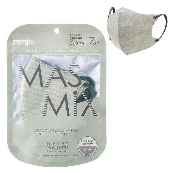 Kirei Mask MASMiXマスク（グレー×ダークグレー）1袋（7枚入） 川本 