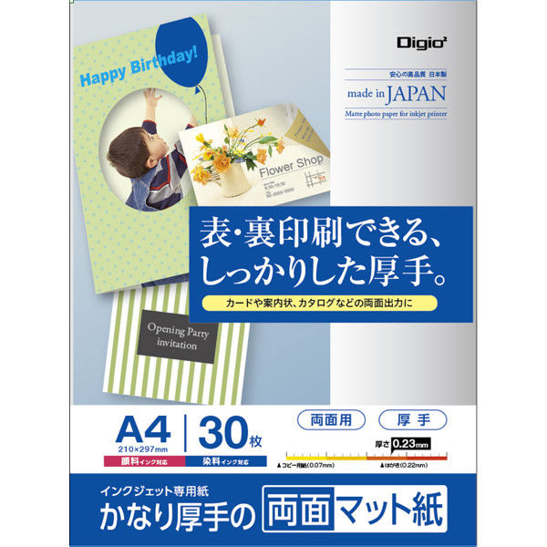 ナカバヤシ インクジェット用紙　マット紙ＭＷ　厚手　両面　Ａ４　３０枚 JPMW-A4S-30 1個