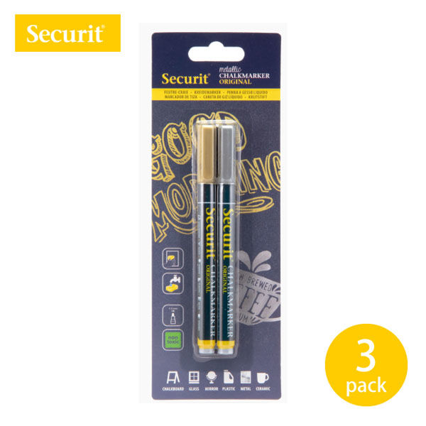 Securit　Chalkmarkers　チョークマーカー（スリム）ゴールド＆シルバー各1本/箱　1セット(3箱:6本入)（直送品）